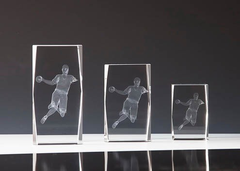 Kristallblock mit 3 D Handball ohne Sockel