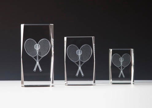 Kristallblock mit 3 D Gravur " Tennis "