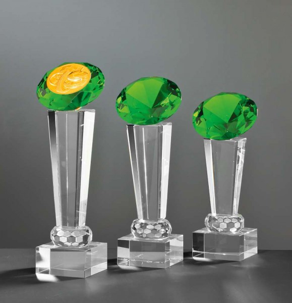 Kristall-Trophäe mit Glas Diamant grün 8 cm