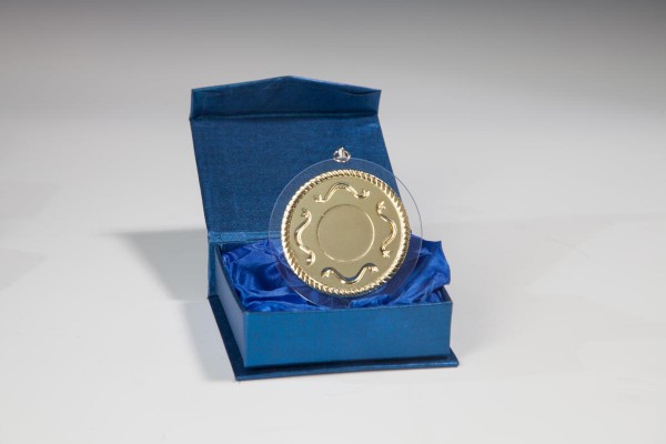 Glas-Medaille mit Metallfassung Ø 7 cm