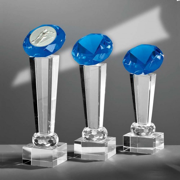 Kristall-Trophäe mit Glas Diamant blau 8 cm
