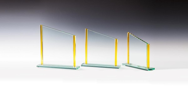 kristall Glastrophäe mit gelben Glasstäben