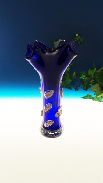Vase-Kobaldblau mit Blättern-Einzelstück