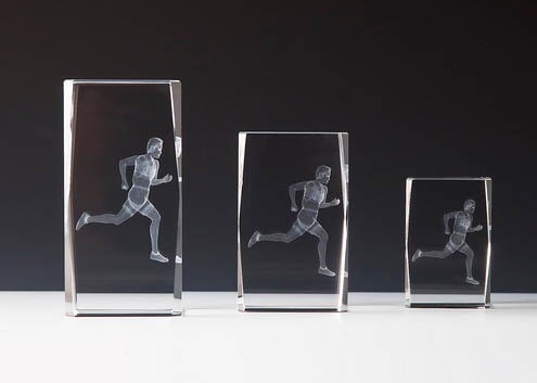 Kristallblock mit 3 D Gravur " Leichtathletik "